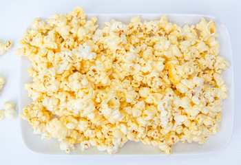 popcorn grains on the white background
