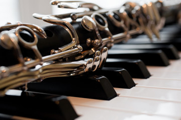  Fragment of a clarinet lying on piano keys