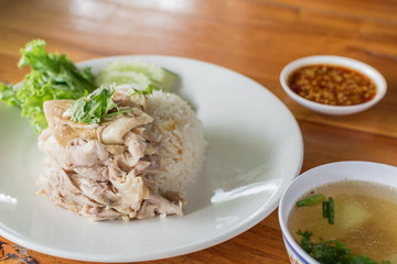 Fast Food Chicken rice steam of Thailand.