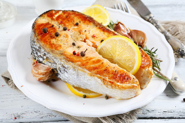 Salmon steak on a plate