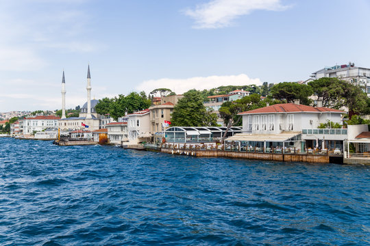 Istanbul, Turkey. Waterfront of Bosphorus Strait and the mosque