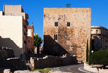 Torre del Pretorio romana in day time. Tarragona.