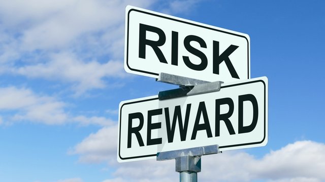Risk Reward Street Sign With Moving Clouds
