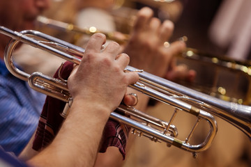 Fototapeta na wymiar Trumpet in the orchestra closeup