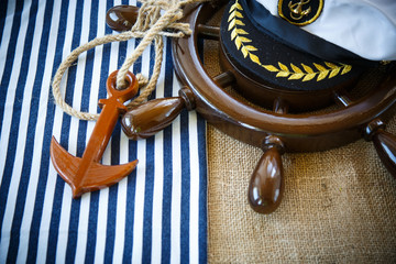 Decorative wooden ship anchored at the helm