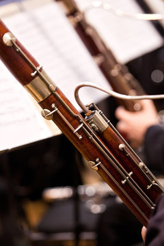 Two bassoon in the orchestra closeup