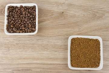 instant soluble coffee and coffee beans
