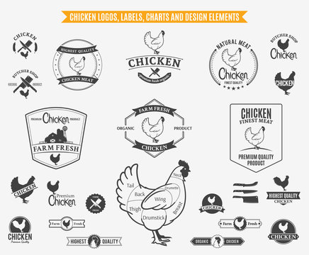 Chicken Logos, Labels, Charts and Design Elements