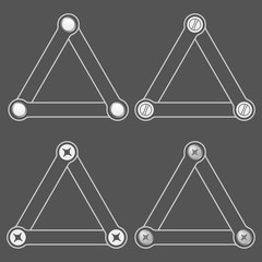 Set of four flat simple triangles with screws