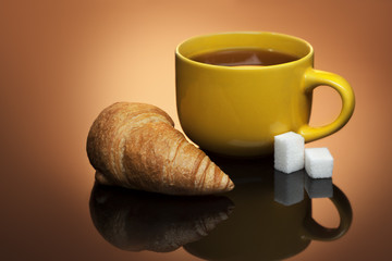 hot tea and croissant