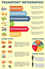 Detailed transportation infographics in flat style.