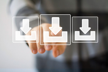 Businessman pushing button virtual download sign