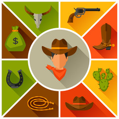 Wild west cowboy objects and design elements