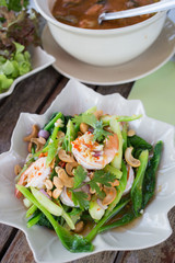 kale spicy salad with shrimp