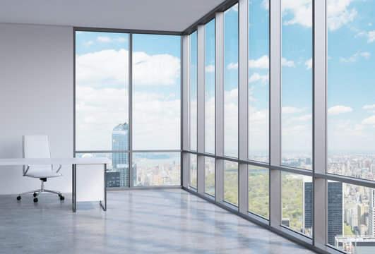 workplace in a modern corner panoramic office in Manhattan, 