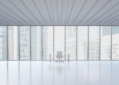 A workplace in a modern panoramic office