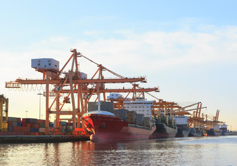 commercial ship loading container in shipping port image use for