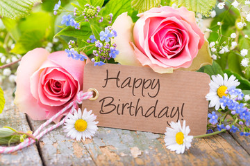 Happy Birthday - Geburtstagskarte mit Blumenstrauß