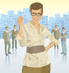 Vector businesswoman and silhouettes of business people