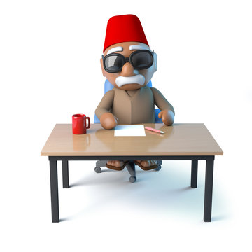 3d Moroccan sits at his desk