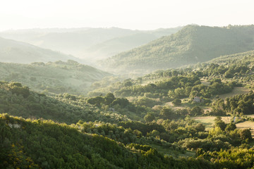 Naklejka na ściany i meble HDR image of landscape near sunrise Bagnoregio, Lazio