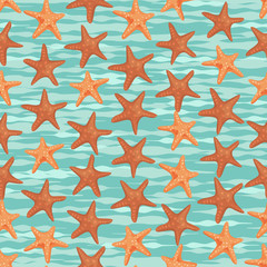 Seamless colorful background made of sea stars in flat design