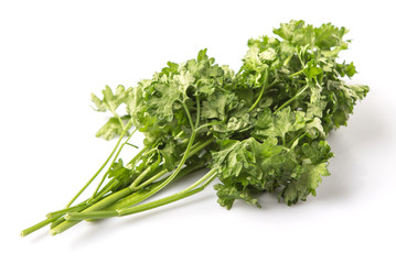 Parsley herb leaves over white background
