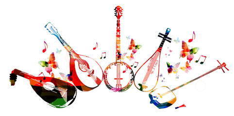 Fototapeta premium Group of music instruments with butterflies