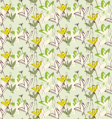 Birds as flowers. Seamless floral pattern. Hand-drawn style.