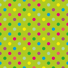 Tile vector pattern with polka dots on green background