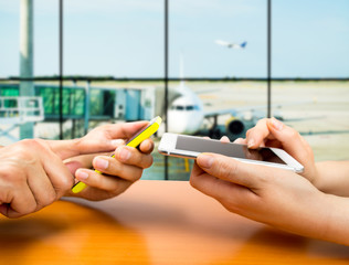 connecting our smartphones at the airport
