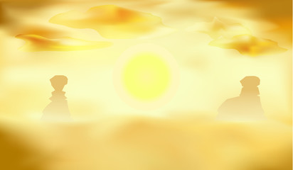 desert landscape, dunes and sun background vector illustration