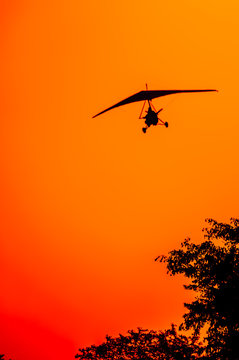Microlite Aircraft at Sunset