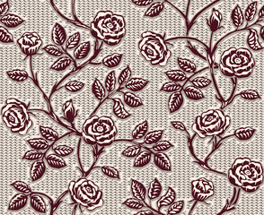 Vintage floral seamless pattern. Classic hand drawn roses - 84258949