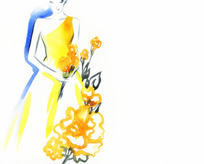 woman with elegant dress .abstract watercolor .