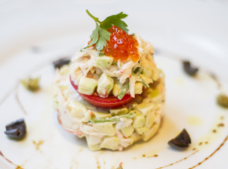 salad with crab and avocado, close up