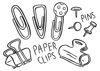 set of pins and paper clips doodle
