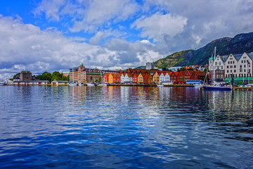Fototapeta na wymiar Sea front in historical part of Bergen, Norway.