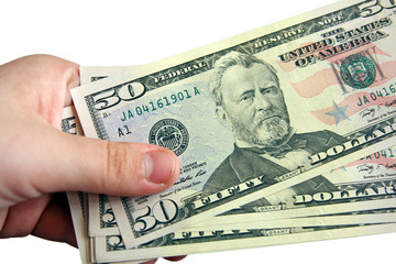 Man hand holding dollars banknote in hand isolated 