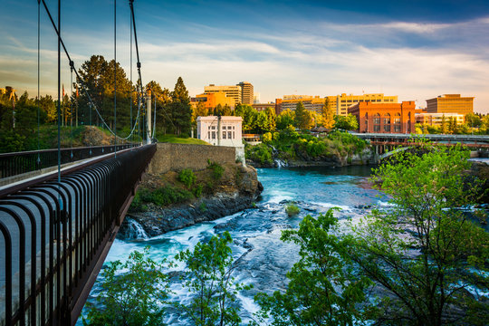 Bridge Over The Spokane River In Downtown Spokane, Washington.