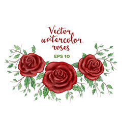 Vector watercolor red roses frame.