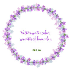 Vector watercolor wreath of lavender. 