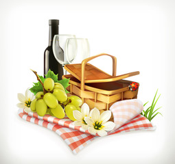 Time for a picnic, tablecloth and picnic basket