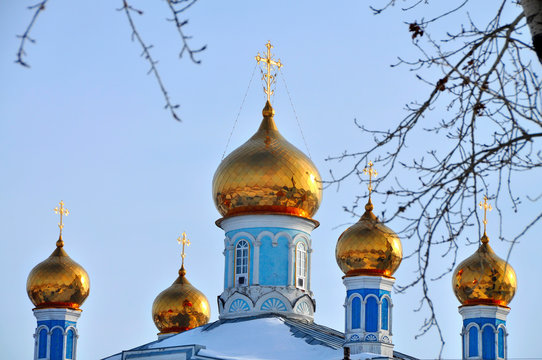 Domes of the church of the intercession. Kamensk-Uralsky, Russia