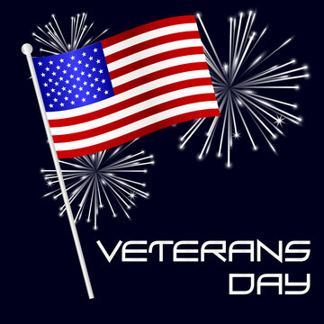 american veterans day celebration with flag and fireworks eps10