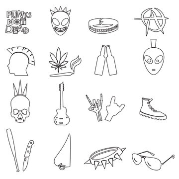 various black punk outline icons set eps10
