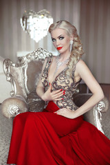 Fashion model portrait of beautiful sensual blond woman with mak