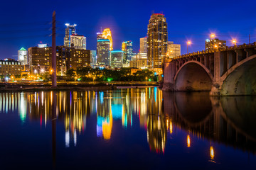 The Central Avenue Bridge and skyline reflecting in the Mississi