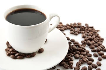 Cup of coffee with saucer at breakfast