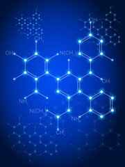 Blue technology background & chemical formulas